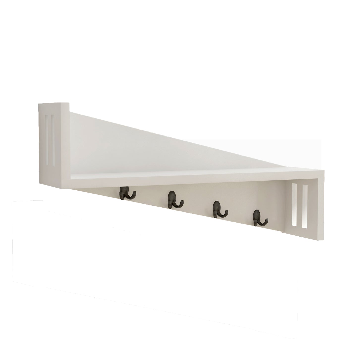 Home Sparkle Wall Mounted Entryway Shelf with 4 Key Hooks – Floating Wooden Storage Shelf for Keys, Bags & Home Decor – White