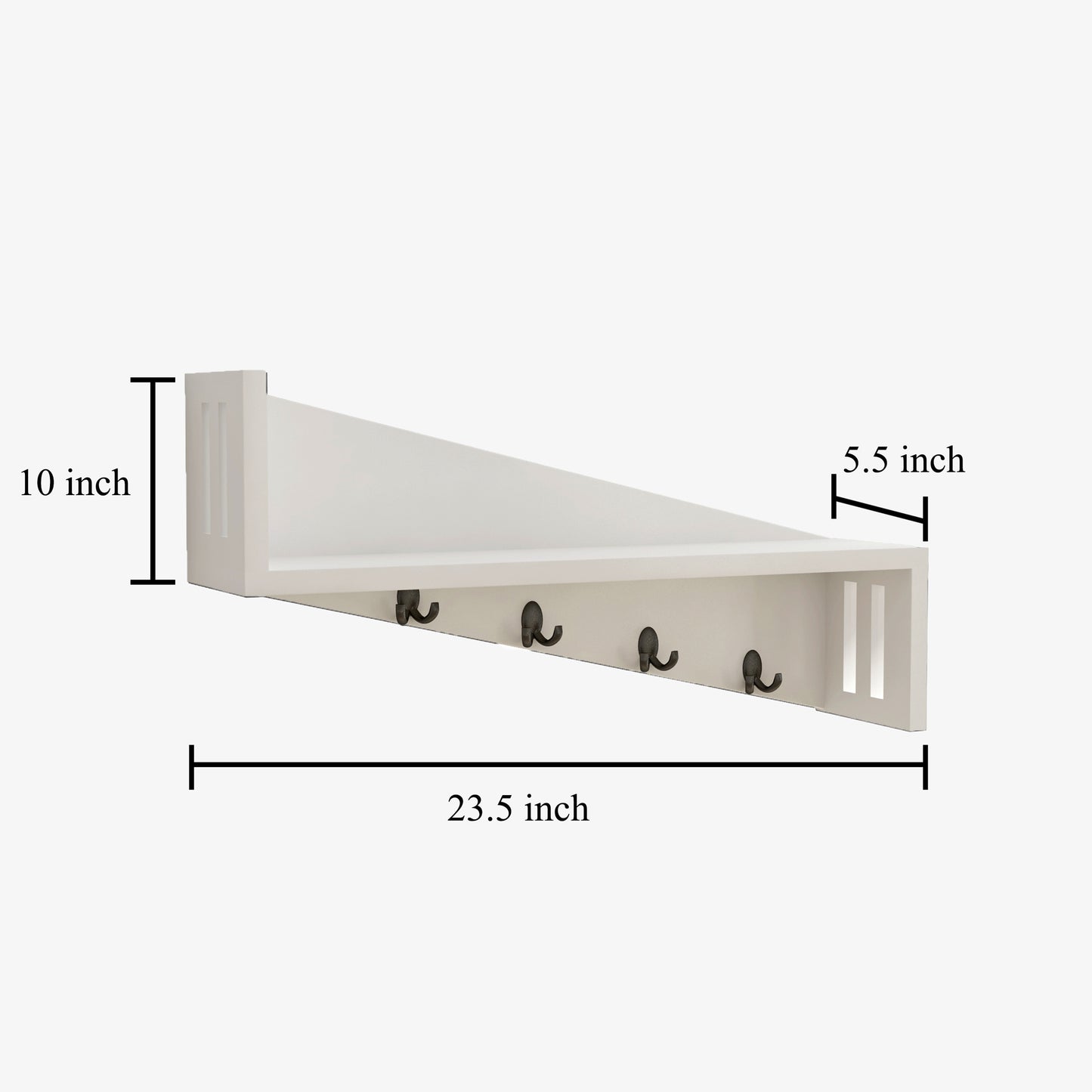 Home Sparkle Wall Mounted Entryway Shelf with 4 Key Hooks – Floating Wooden Storage Shelf for Keys, Bags & Home Decor – White