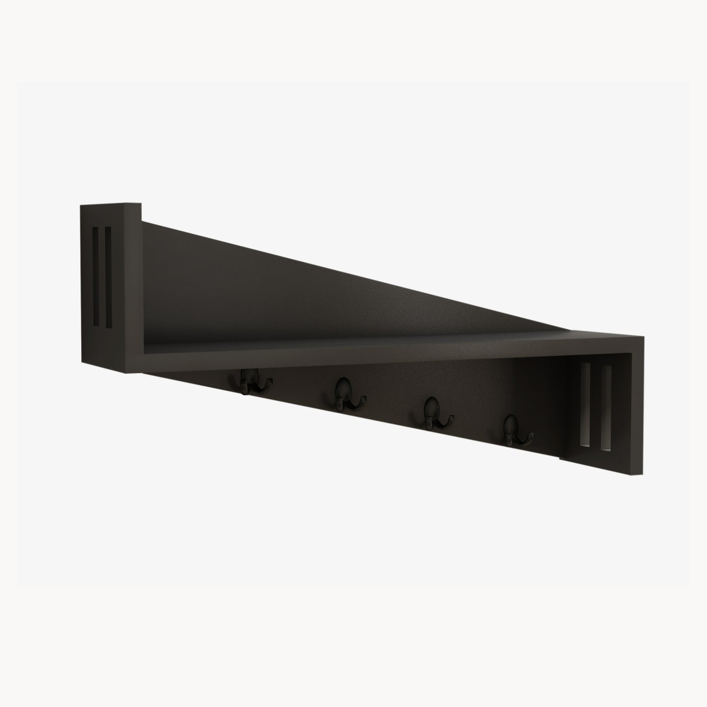Home Sparkle Wall Mounted Entryway Shelf with 4 Key Hooks | Wooden Floating Wall Shelf for Keys, Bags, Décor & Storage | Premium Engineered Wood | Black