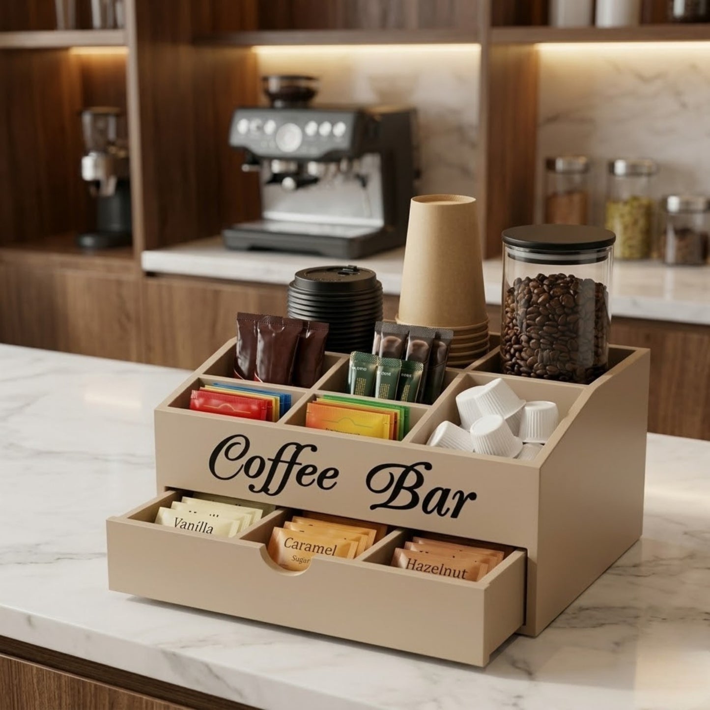 Home Sparkle Coffee Bar Storage Organizer with Tea & Sugar Compartments