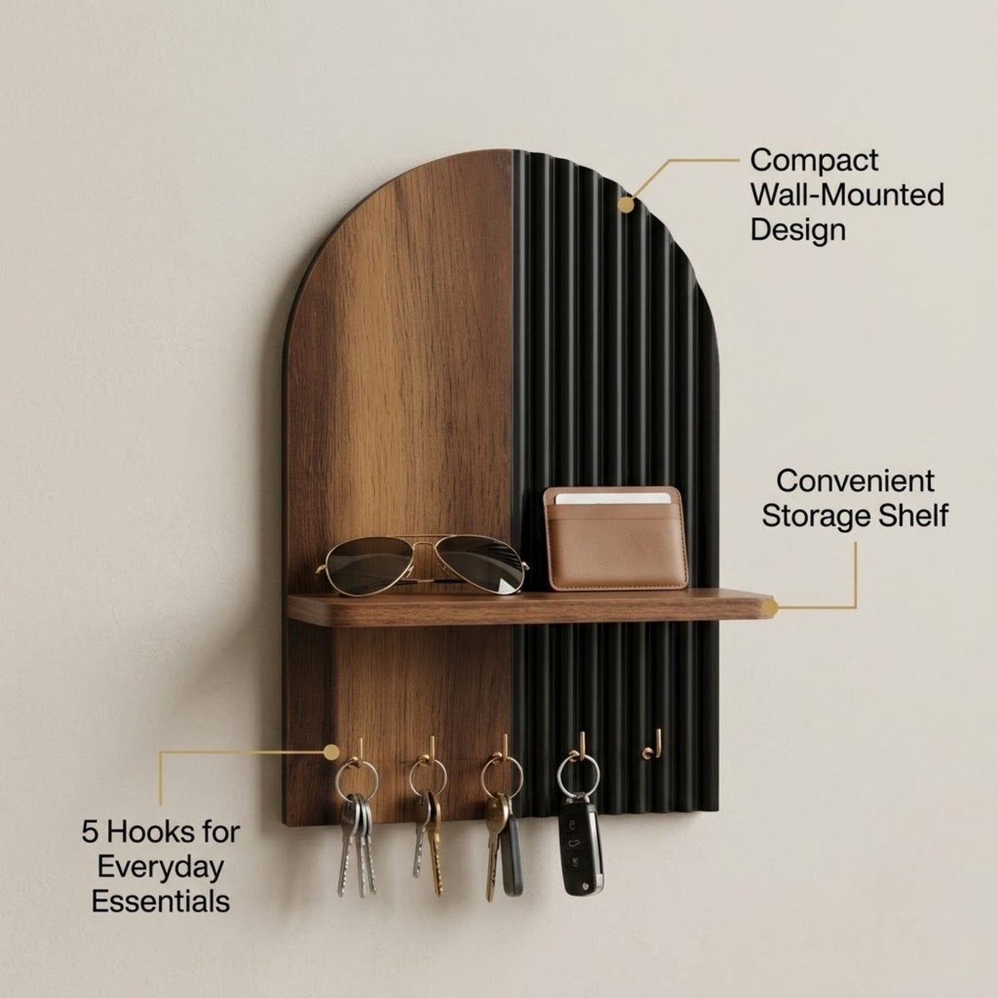 Home Sparkle Classic Black Key Holder with Shelf | Wooden Wall Mounted Key Organizer