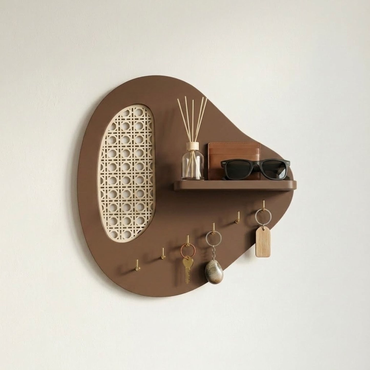 Home Sparkle Mocha Wall Key Holder with Shelf | Wooden Entryway Organizer with Key Hooks