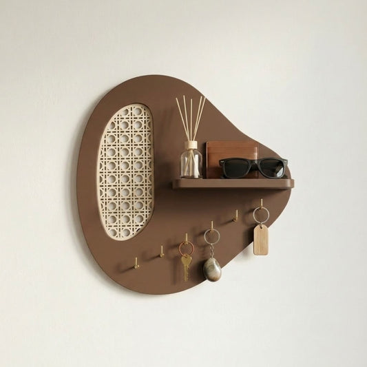 Home Sparkle Mocha Wall Key Holder with Shelf | Wooden Entryway Organizer with Key Hooks