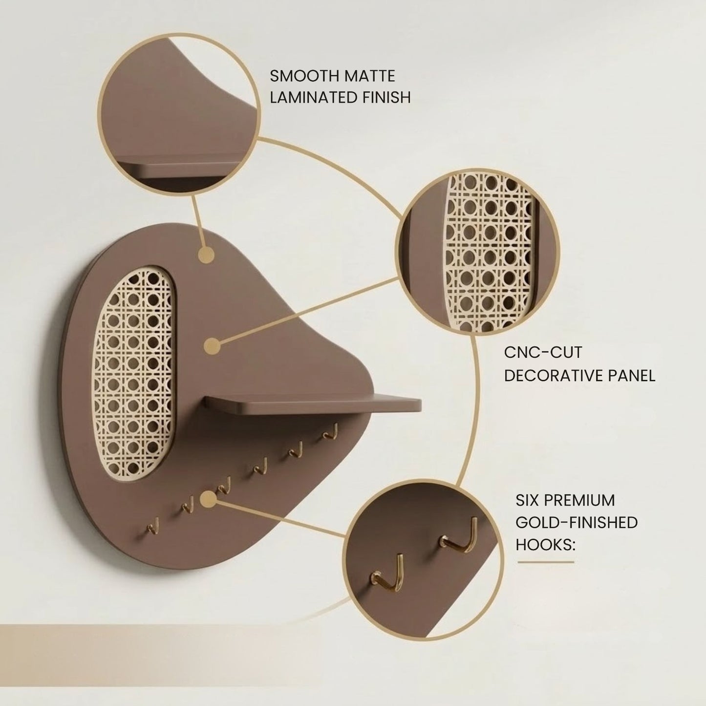 Home Sparkle Mocha Wall Key Holder with Shelf | Wooden Entryway Organizer with Key Hooks