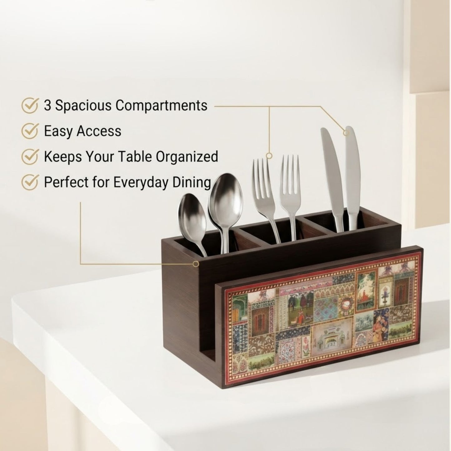 Home Sparkle Premium Wooden Cutlery Holder & Spoon Organizer