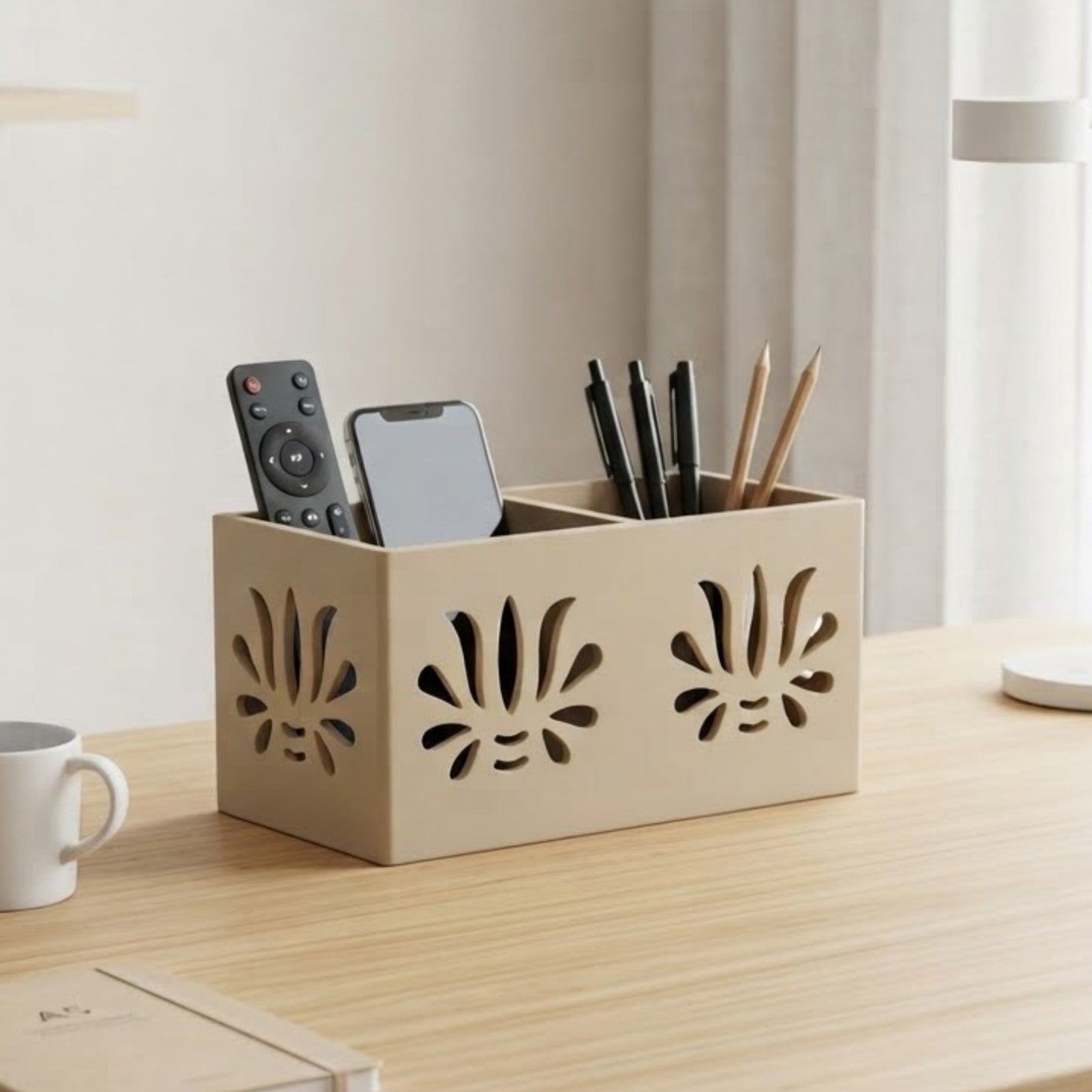 Home Sparkle Wooden Remote Control Organizer & Desk Storage Holder