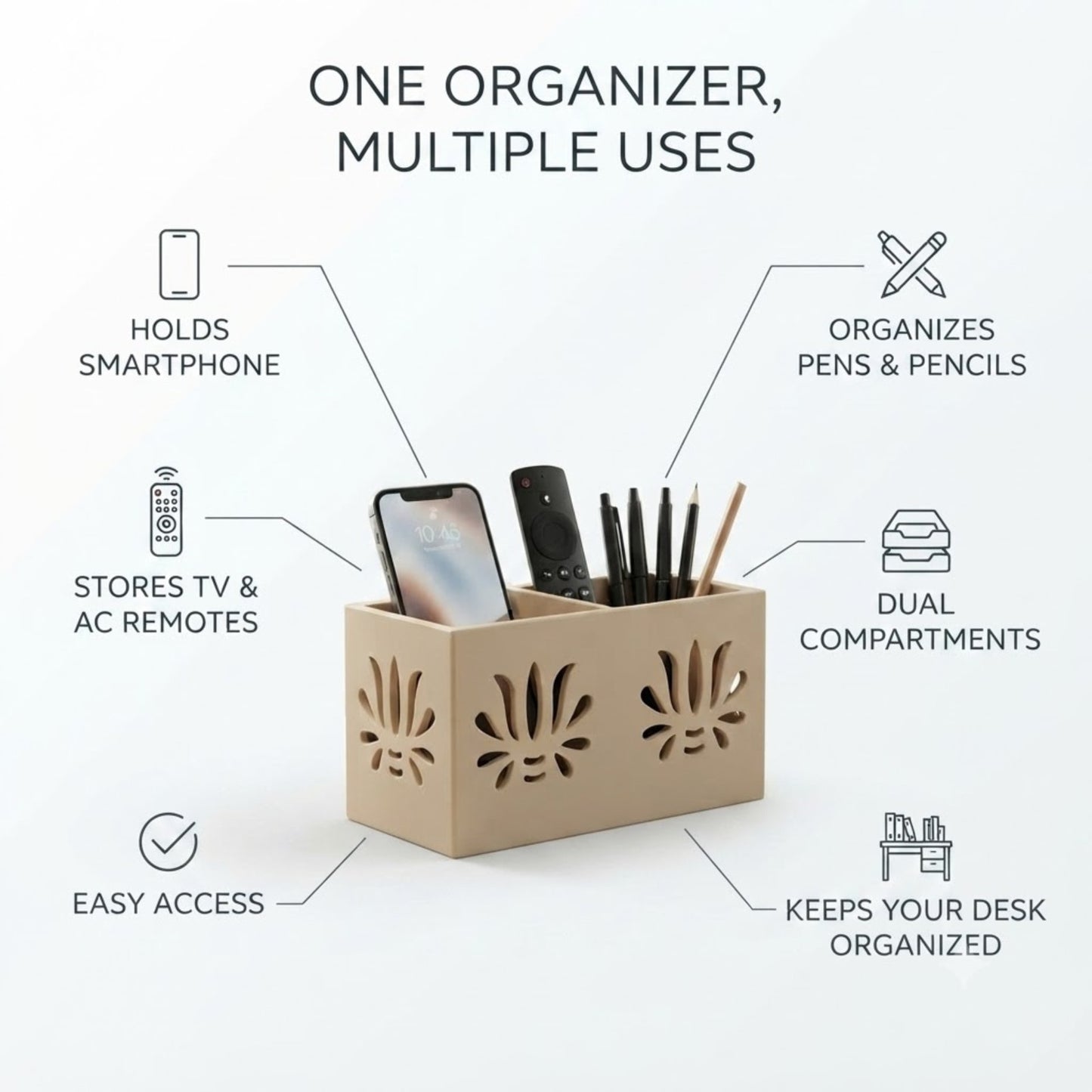Home Sparkle Wooden Remote Control Organizer & Desk Storage Holder