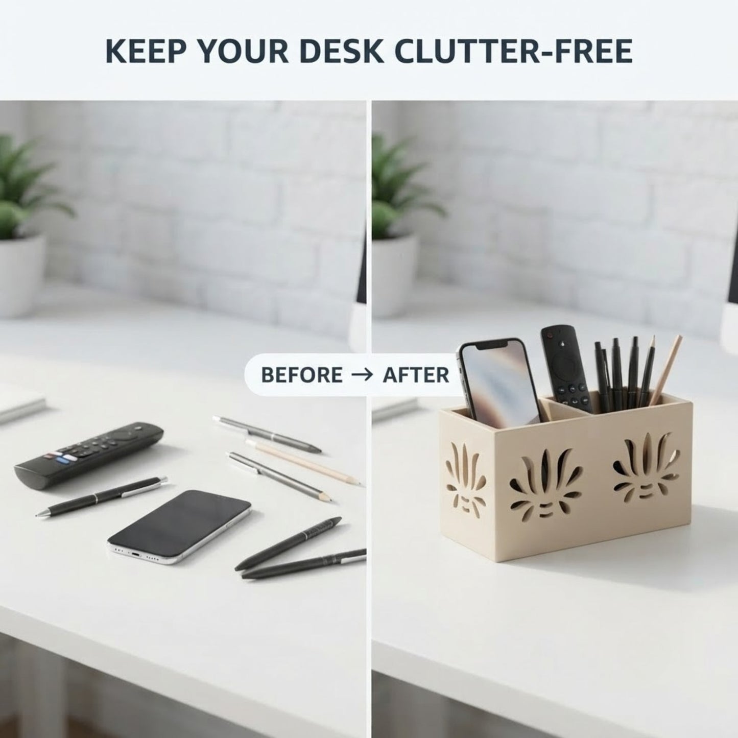 Home Sparkle Wooden Remote Control Organizer & Desk Storage Holder