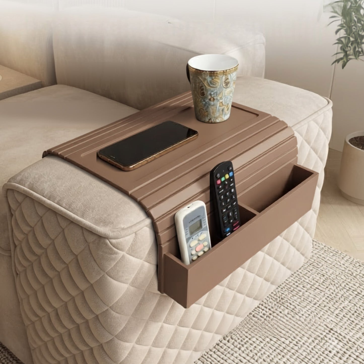 Home Sparkle Wooden Sofa Arm Tray with Remote Holder | Couch Armrest Table Organizer for Drinks, Snacks, Phone & TV Remote | Foldable Sofa Arm Tray