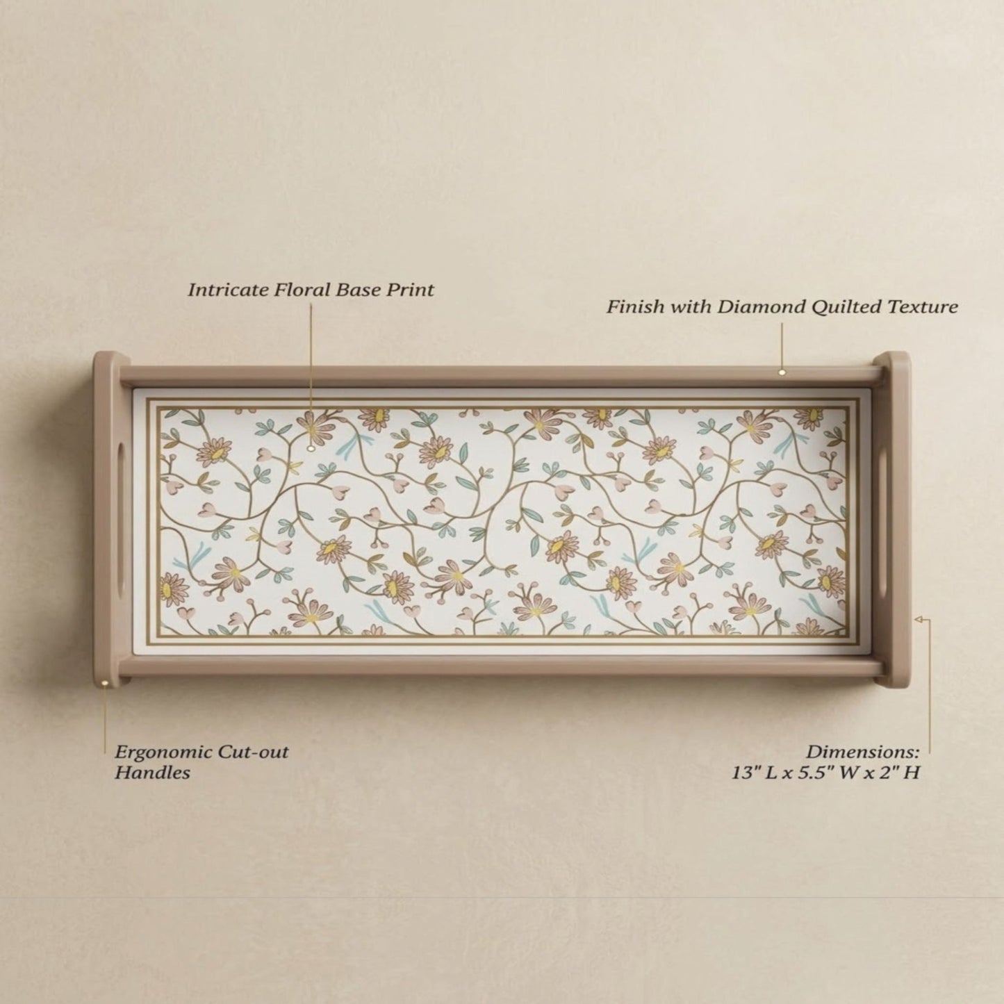 Home Sparkle Floral Wooden Serving Tray | Premium Tea & Coffee Serving Tray with Handles | Decorative Kitchen Tray