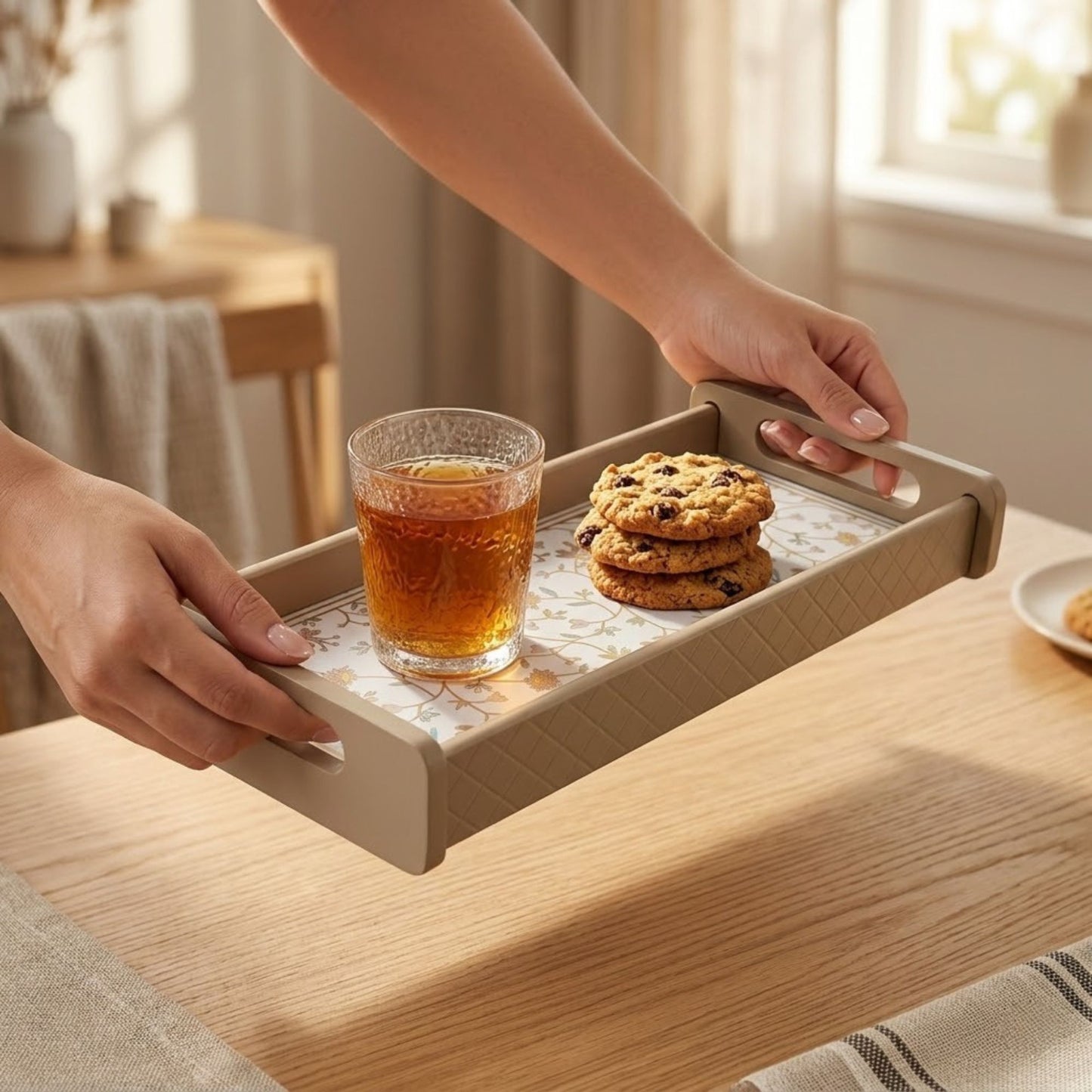 Home Sparkle Floral Wooden Serving Tray | Premium Tea & Coffee Serving Tray with Handles | Decorative Kitchen Tray