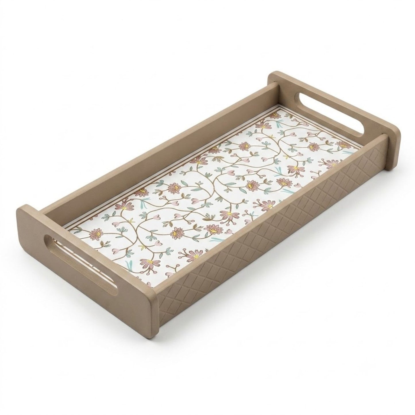 Home Sparkle Floral Wooden Serving Tray | Premium Tea & Coffee Serving Tray with Handles | Decorative Kitchen Tray