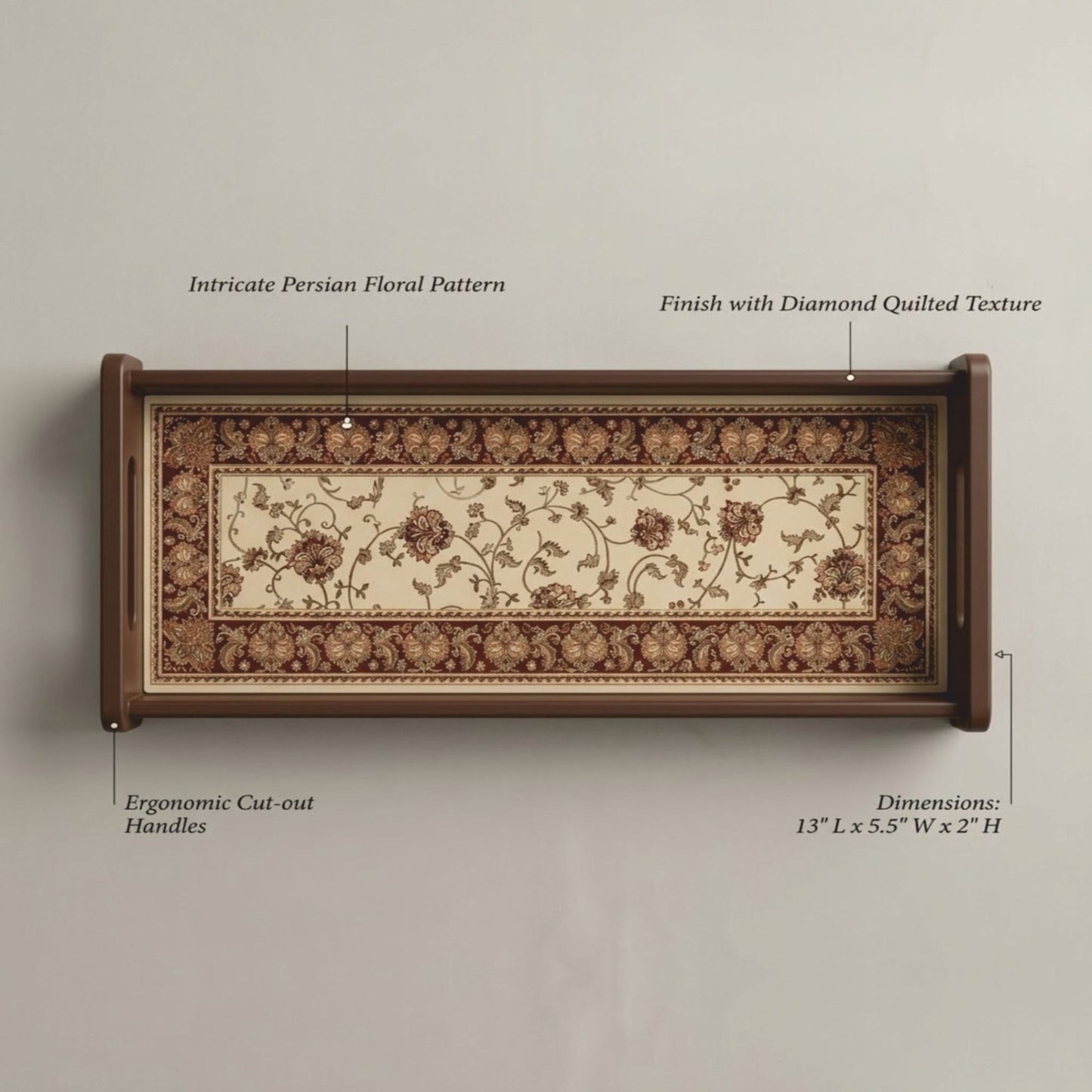Home Sparkle Wooden Serving Tray | Persian Carpet Print Tea & Coffee Tray with Handles