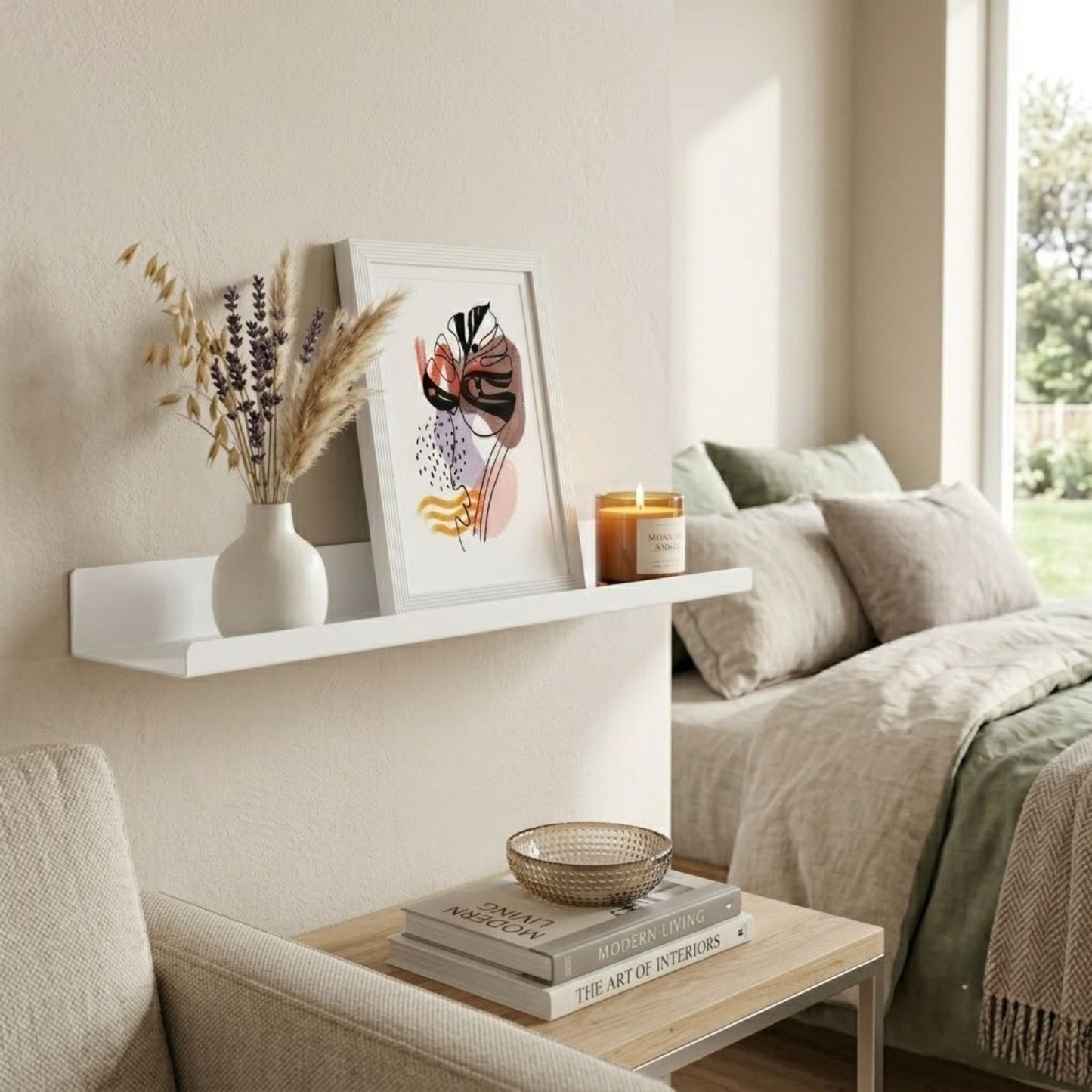 Home Sparkle Modern Wall Shelf with Iron Frame | Premium Display Shelf for Living Room & Bedroom | White