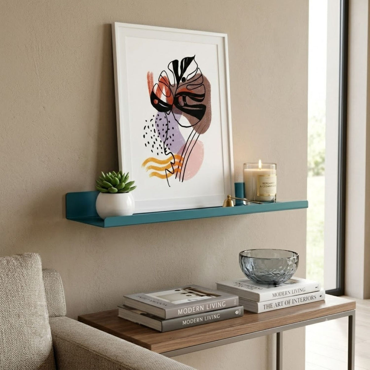 Home Sparkle Modern Wall Shelf with Iron Frame | Premium Display Shelf for Living Room & Bedroom | Teal