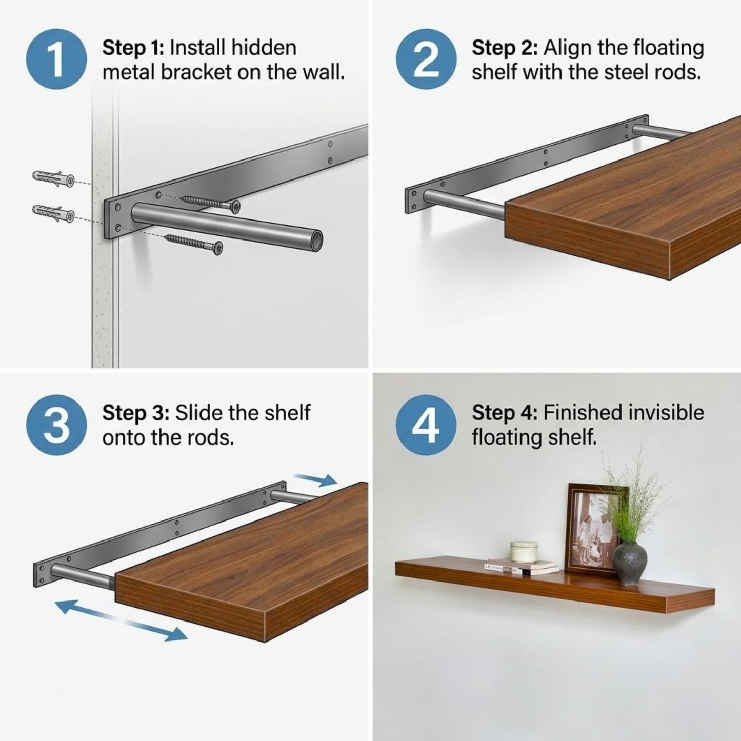 Home Sparkle Modern Floating Wall Shelf – Wooden Display Shelf for Home Décor, Books, Plants & Decorative Items