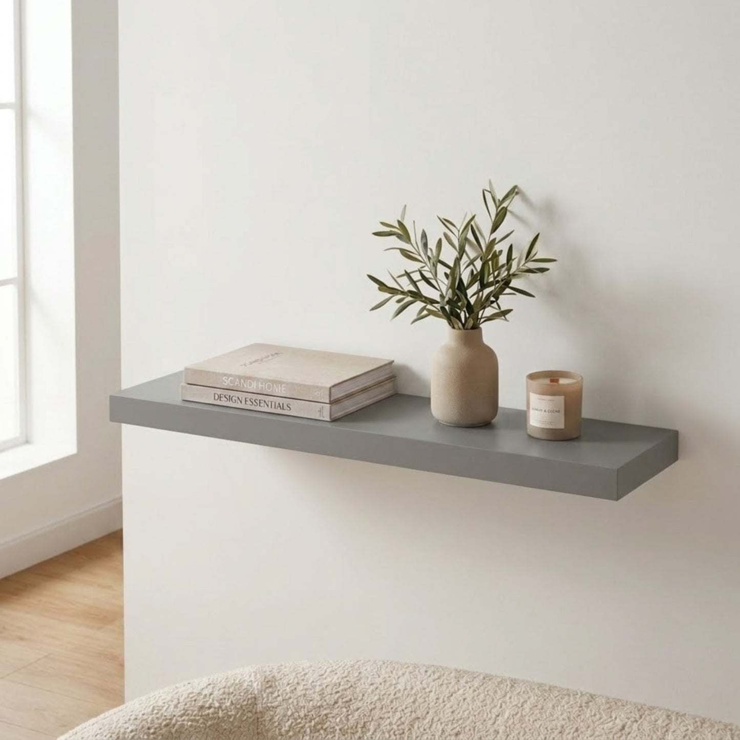 Home Sparkle Modern Grey Floating Wall Shelf | Engineered Wood Wall Mounted Display Shelf for Living Room, Bedroom, Office & Home Décor