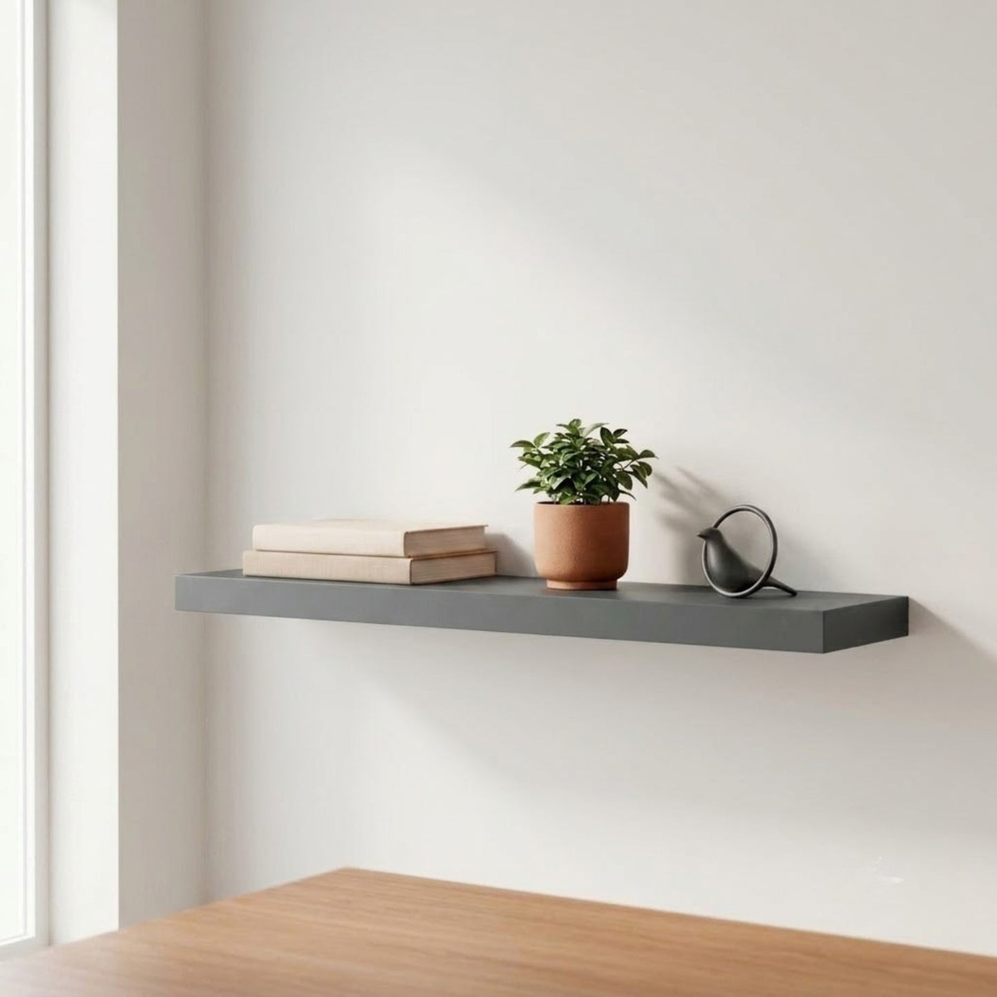 Home Sparkle Modern Grey Floating Wall Shelf | Engineered Wood Wall Mounted Display Shelf for Living Room, Bedroom, Office & Home Décor