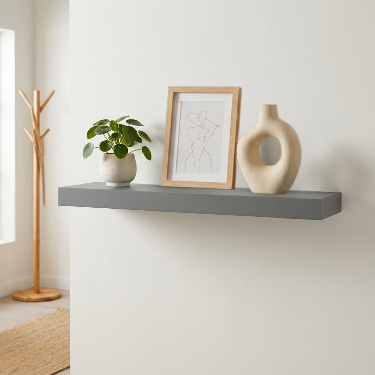 Home Sparkle Premium Floating Wall Shelf | Grey Engineered Wood Display Shelf for Home & Office