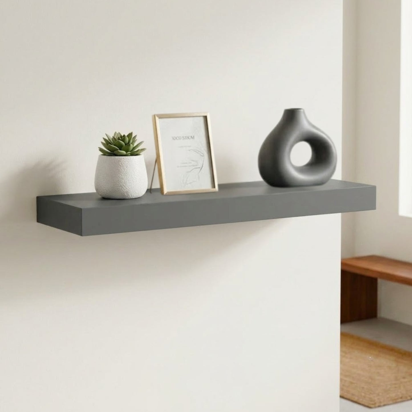 Home Sparkle Premium Floating Wall Shelf | Grey Engineered Wood Display Shelf for Home & Office