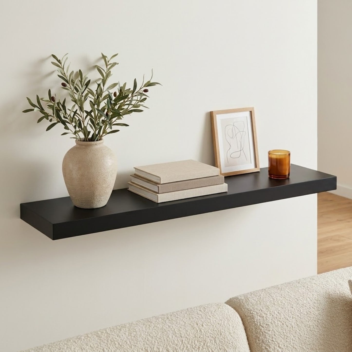 Home Sparkle Black Floating Wall Shelf | Engineered Wood Modern Wall Mounted Display Shelf