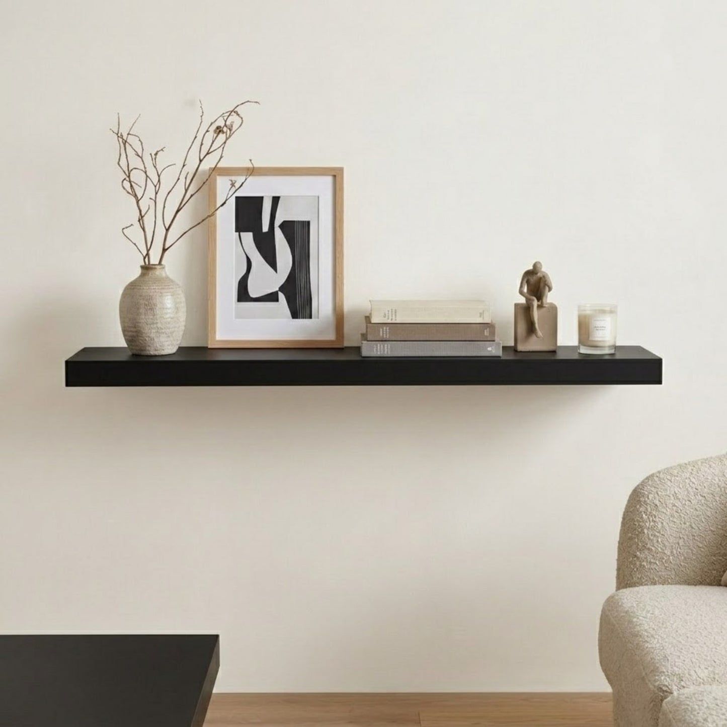 Home Sparkle Black Floating Wall Shelf | Engineered Wood Modern Wall Mounted Display Shelf