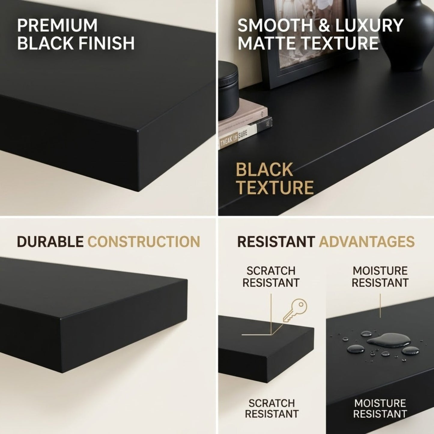 Home Sparkle Premium Floating Wall Shelf | Black Decorative Wall Shelf for Living Room & Bedroom
