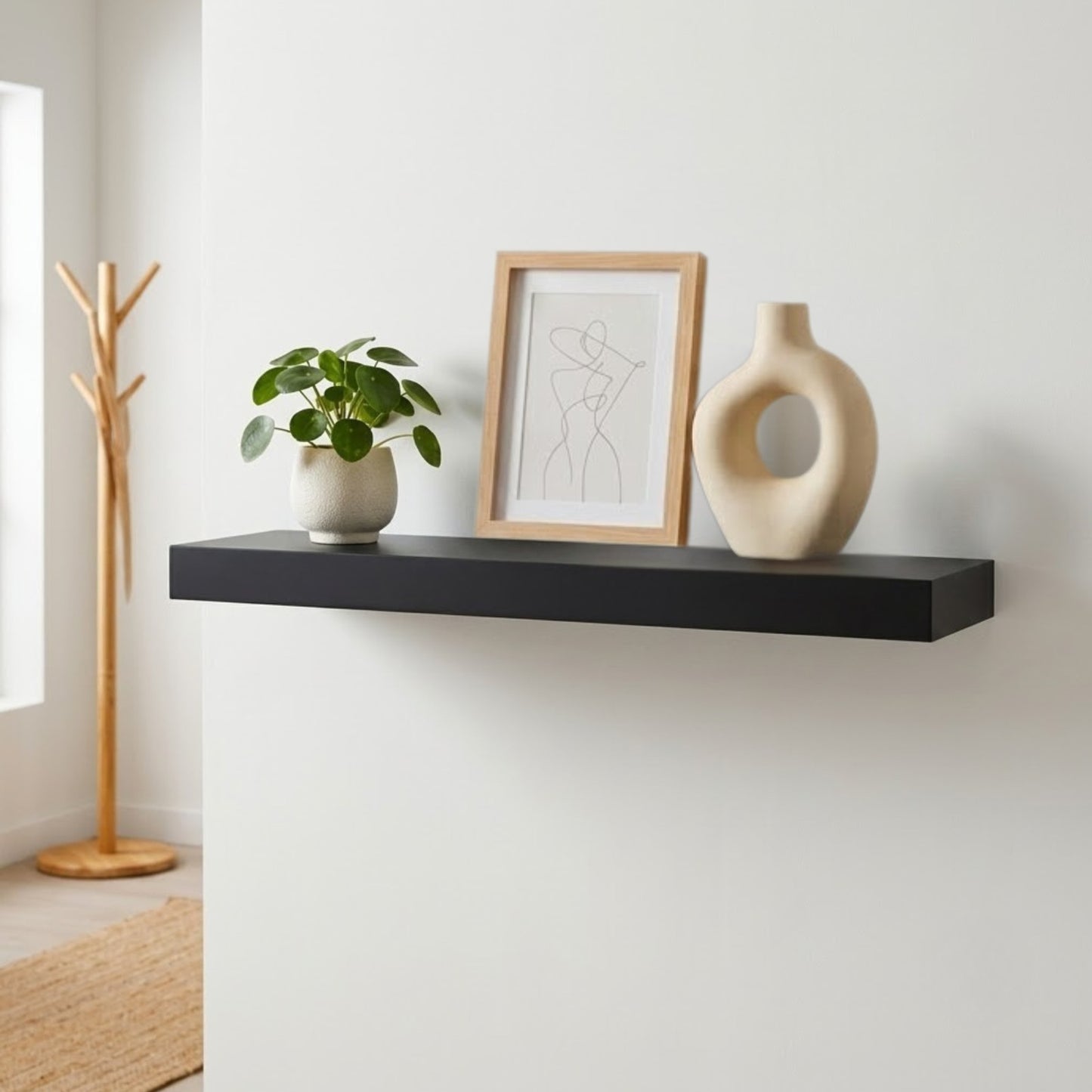Home Sparkle Black Floating Wall Shelf | Modern Engineered Wood Wall Mounted Shelf for Home Décor