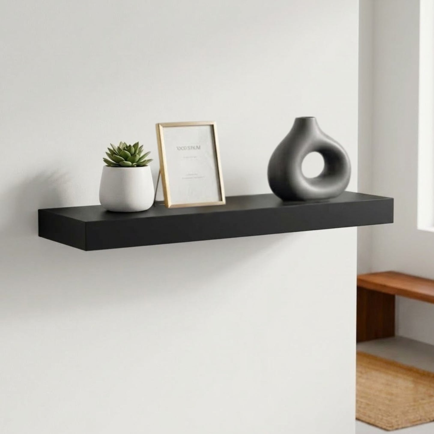 Home Sparkle Black Floating Wall Shelf | Modern Engineered Wood Wall Mounted Shelf for Home Décor