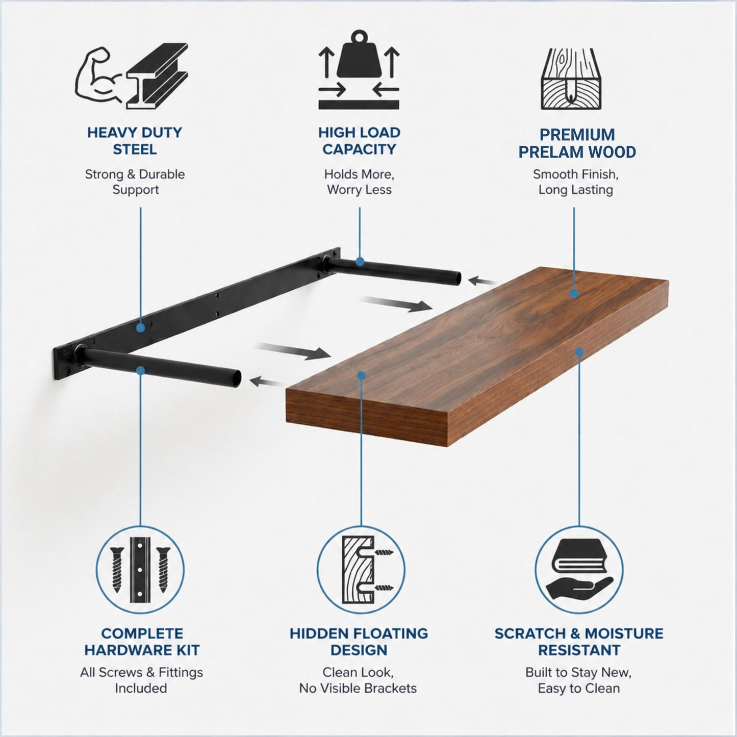 Home Sparkle Premium Floating Wall Shelf – Modern Wooden Wall Shelf for Living Room & Bedroom