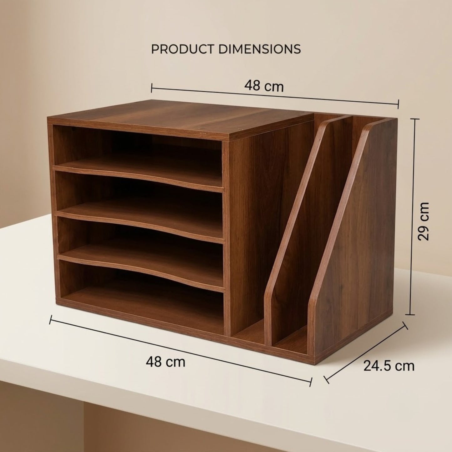 Home Sparkle Wooden Desk Organizer with Removable Sliding Shelf | Desktop File & Document Storage Rack | Walnut Finish