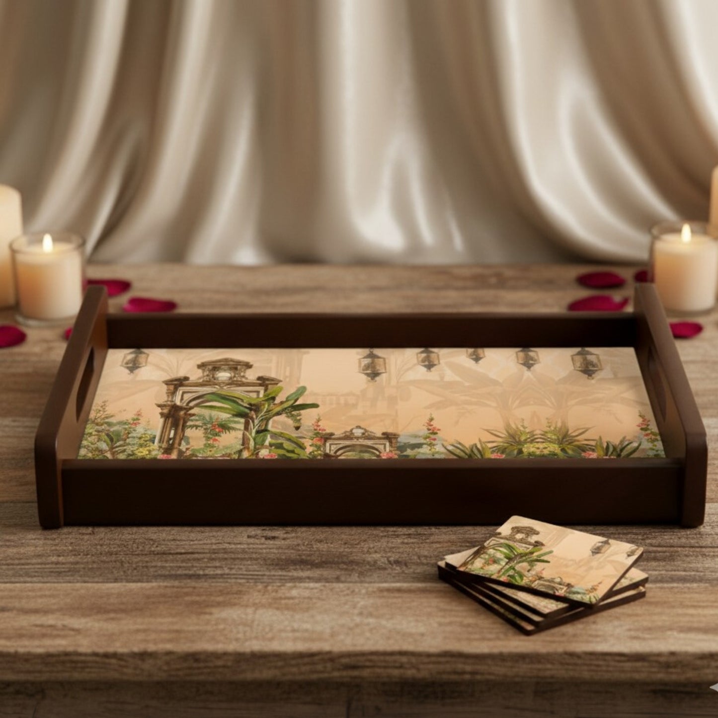 Wooden Serving Tray – 17.75" x 12" x 2.75", Reversible Water-Resistant Tray, Engineered Wood, Multipurpose Tray for Kitchen, Dining & Home Decor – Stylish & Strong