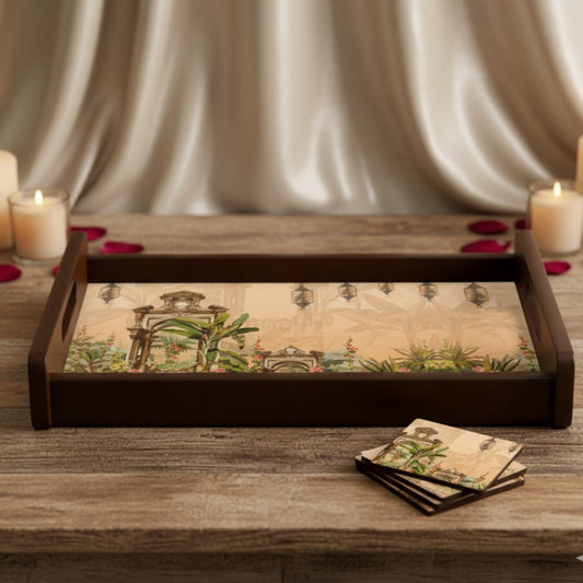 Wooden Serving Tray – 17.75" x 12" x 2.75", Reversible Water-Resistant Tray, Engineered Wood, Multipurpose Tray for Kitchen, Dining & Home Decor – Stylish & Strong