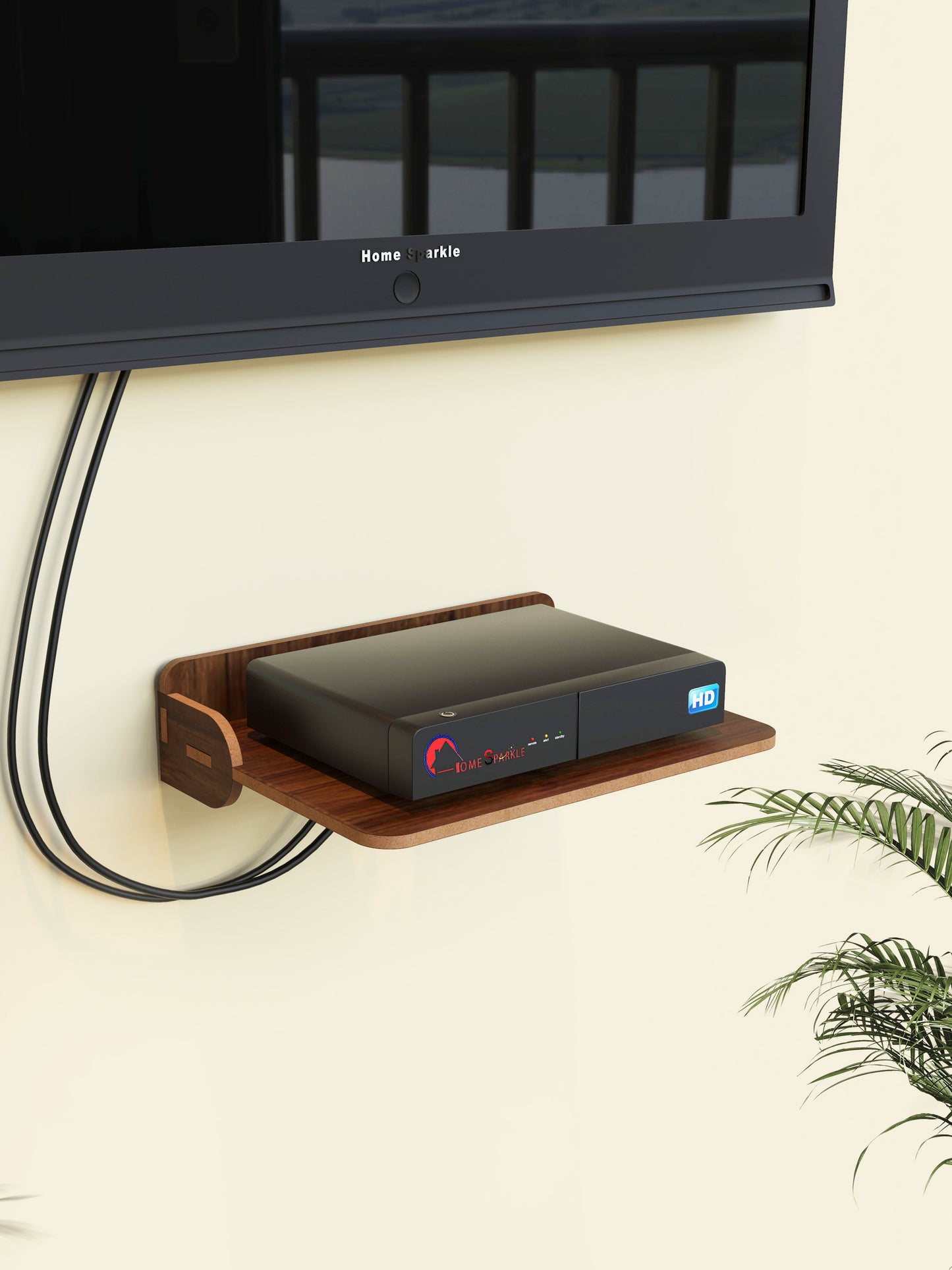 Home Sparkle Wall Mounted Wooden TV Set-Top Box Stand | Floating Media Shelf for DTH, WiFi Router & Gaming Console | Cable Management | Walnut Finish