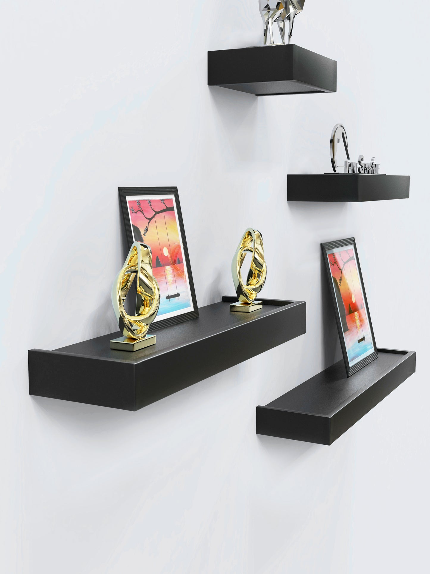 Home Sparkle Modern Floating Wall Shelves Set of 4 – Decorative Wall Mounted Display Shelves for Living Room, Bedroom & Office
