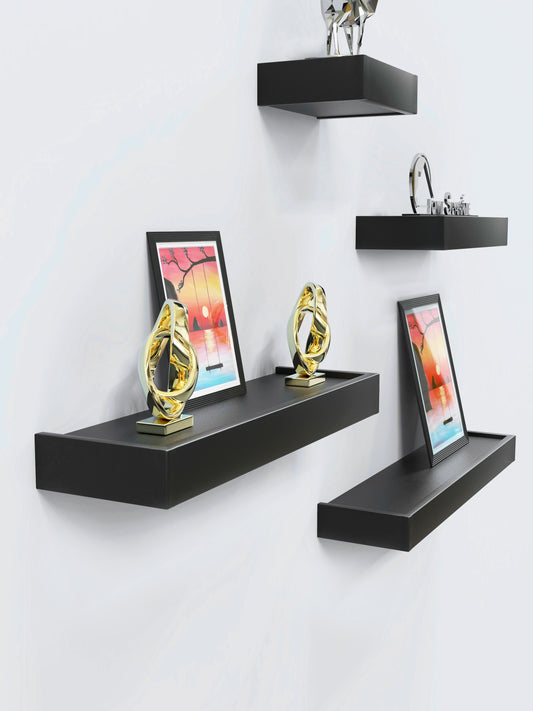 Home Sparkle Modern Floating Wall Shelves Set of 4 – Decorative Wall Mounted Display Shelves for Living Room, Bedroom & Office