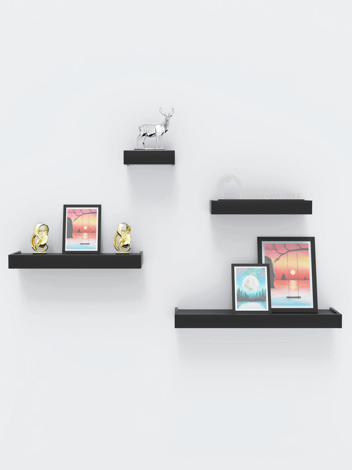 Home Sparkle Modern Floating Wall Shelves Set of 4 – Decorative Wall Mounted Display Shelves for Living Room, Bedroom & Office