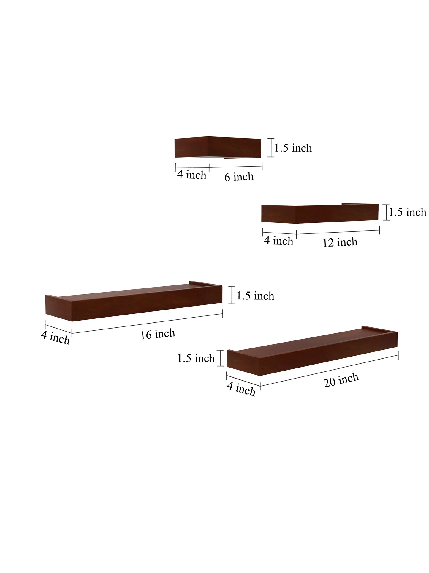 Home Sparkle Modern Floating Wall Shelves Set of 4 – Brown Wall Mounted Display Shelves for Living Room, Bedroom & Office