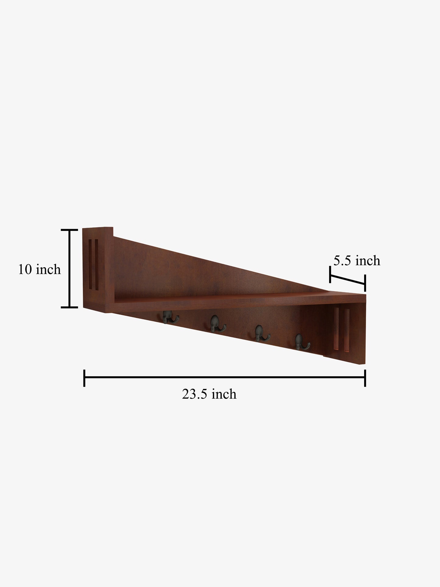 Home Sparkle Wall Mounted Entryway Shelf with 5 Key Hooks – Wooden Floating Organizer for Keys, Bags & Home Decor – Brown