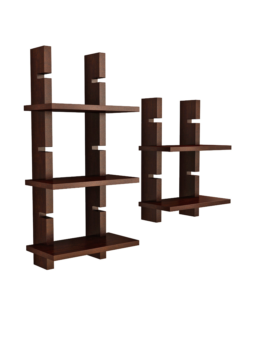 Home Sparkle Set of 2 Modern Zig Zag Floating Wall Shelves for Living Room, Bedroom & Office – Wooden Wall Mounted Display Rack