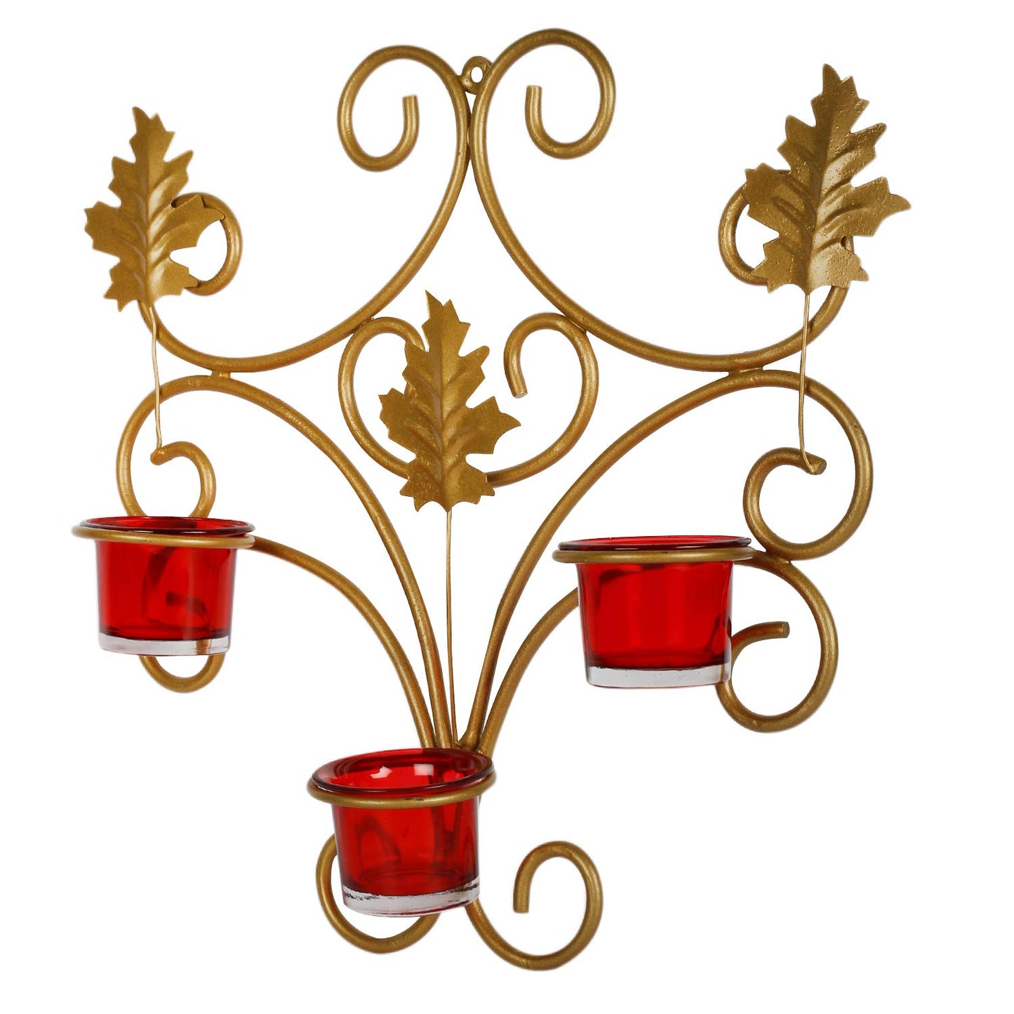 Homesparkle Wall Hanging Decorative Iron Wall Sconce Votive Candle Holder for Birthday, Diwali with Glass TeaLight Candle Stand kit for Home, Room and Mandir| Set of 1 - Candle Holder (Gold)