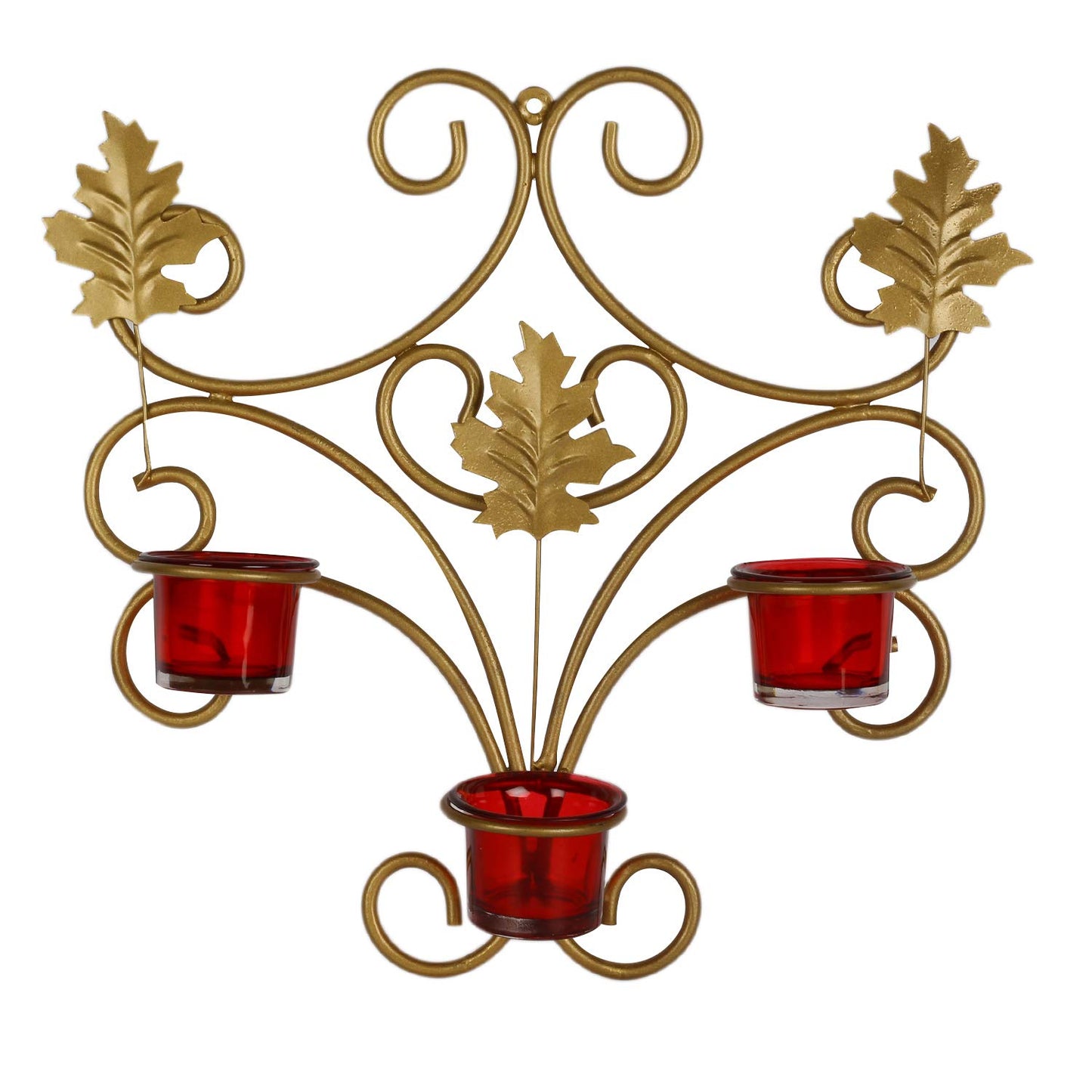 Homesparkle Wall Hanging Decorative Iron Wall Sconce Votive Candle Holder for Birthday, Diwali with Glass TeaLight Candle Stand kit for Home, Room and Mandir| Set of 1 - Candle Holder (Gold)
