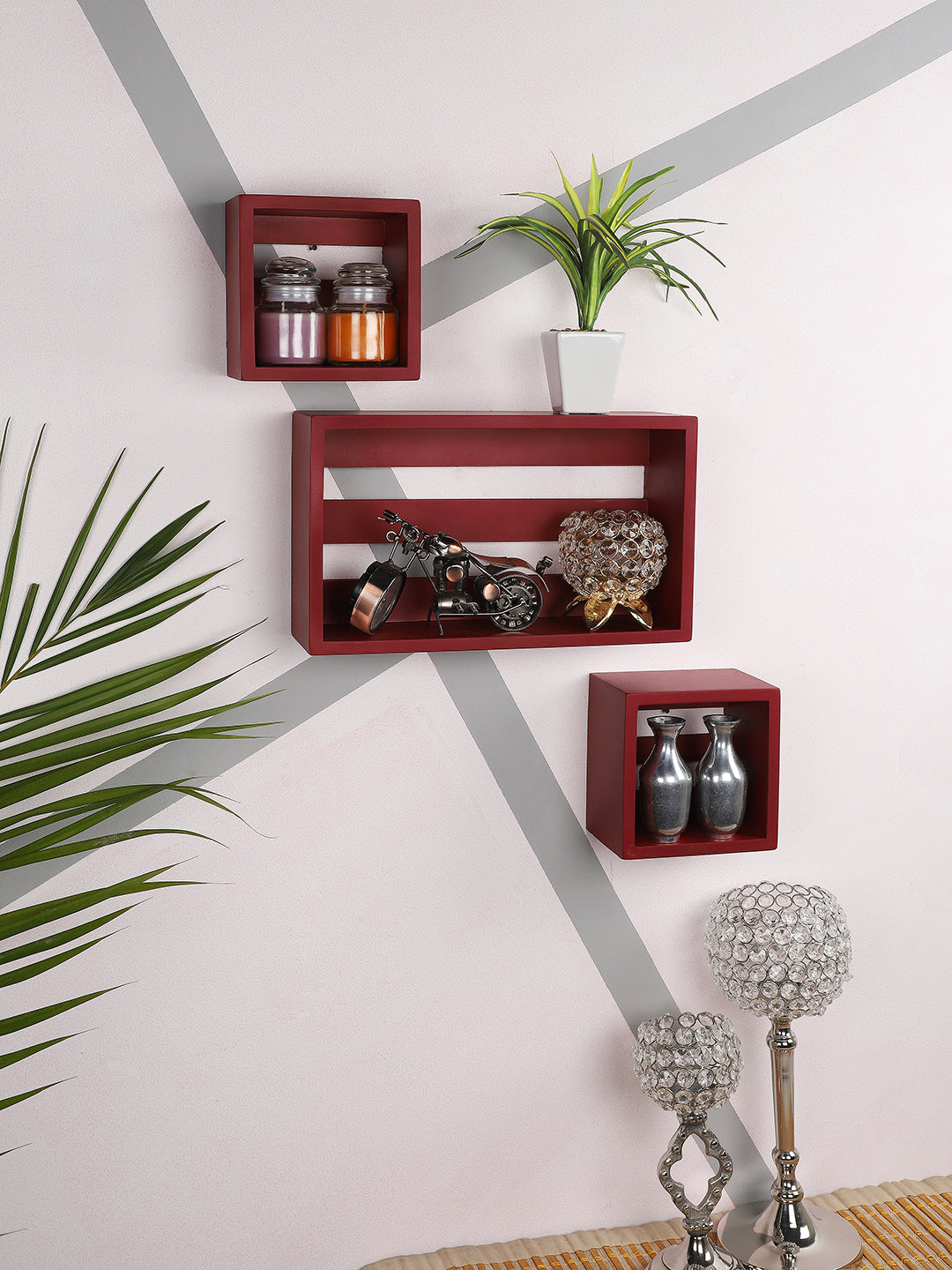 Home Sparkle New Design wall mount floating wall shelves For Home, bed room, living room, office, restaurant |Wall shelf Rack for Home |Set of 3,(Black) | Engineered wood Carved Shelf for Lobby & Bedrooms
