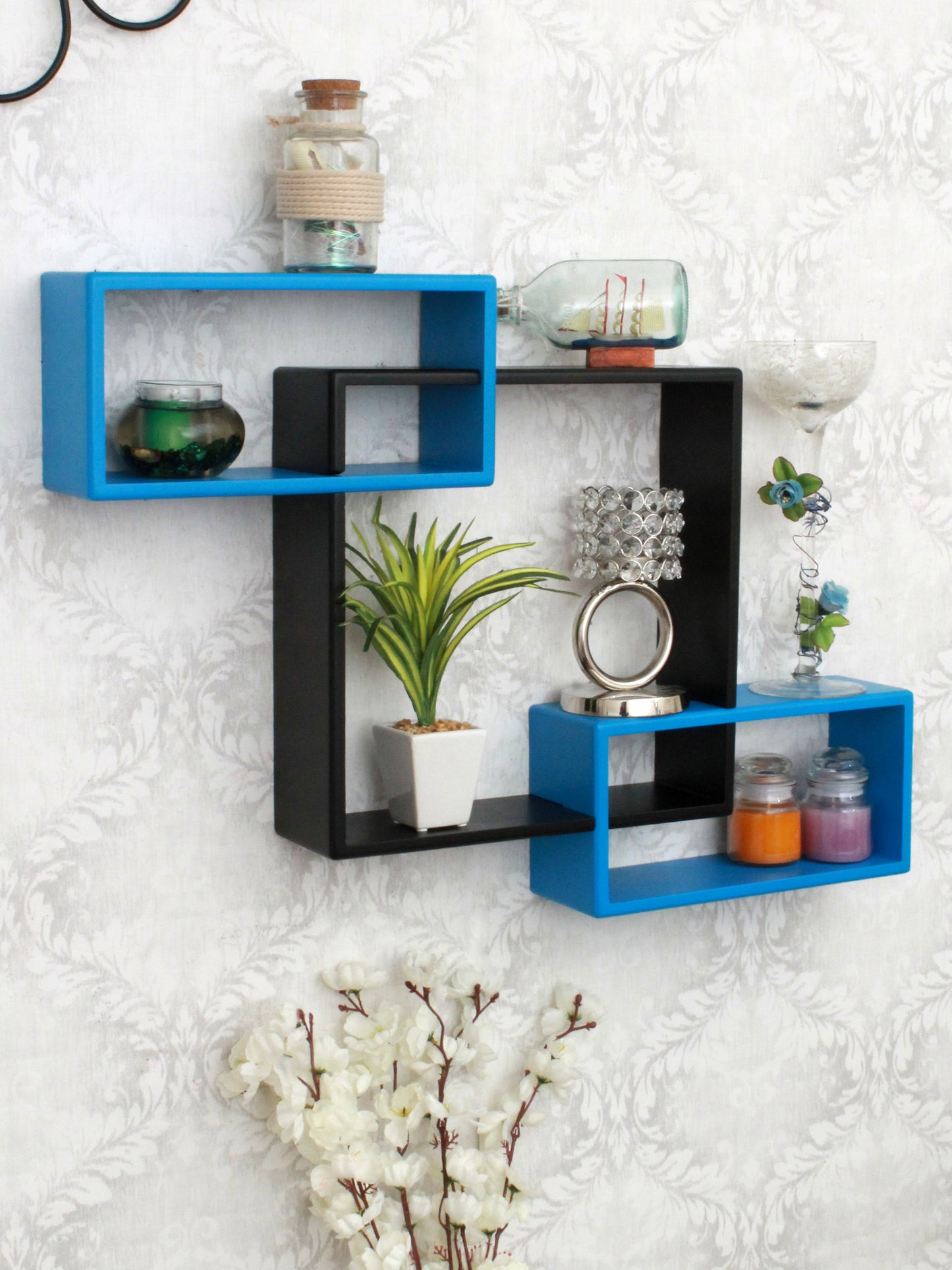 Home Sparkle Wall Mounted Floating Shelves | Interlocking 1 Big Cube & 2 Small Rectangle Design | Perfect Shelving Unit for Bedrooms, Offices, Living Rooms & Kitchens