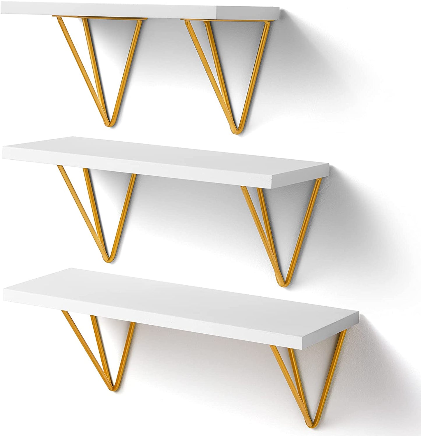 Home Sparkle Floating Shelves, Wall Shelf White and Gold for Bathroom/Bedroom/Living Room/Kitchen 3 Sets