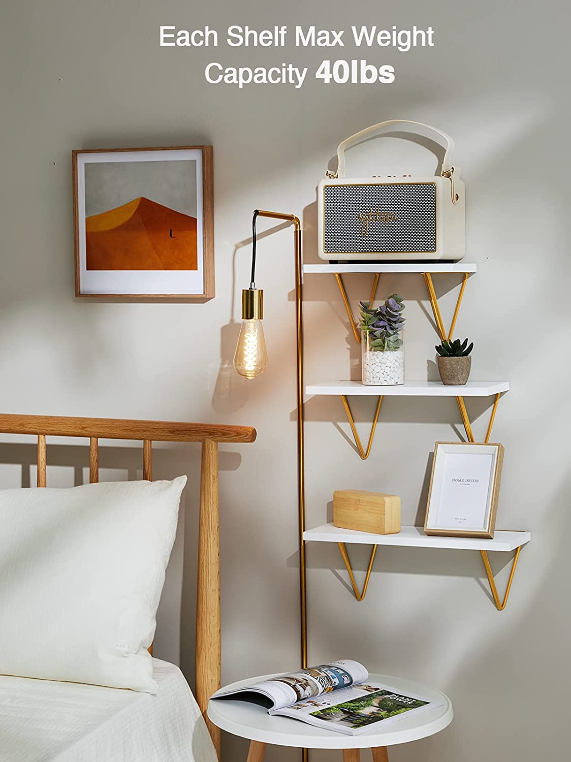 Home Sparkle Floating Shelves, Wall Shelf White and Gold for Bathroom/Bedroom/Living Room/Kitchen 3 Sets