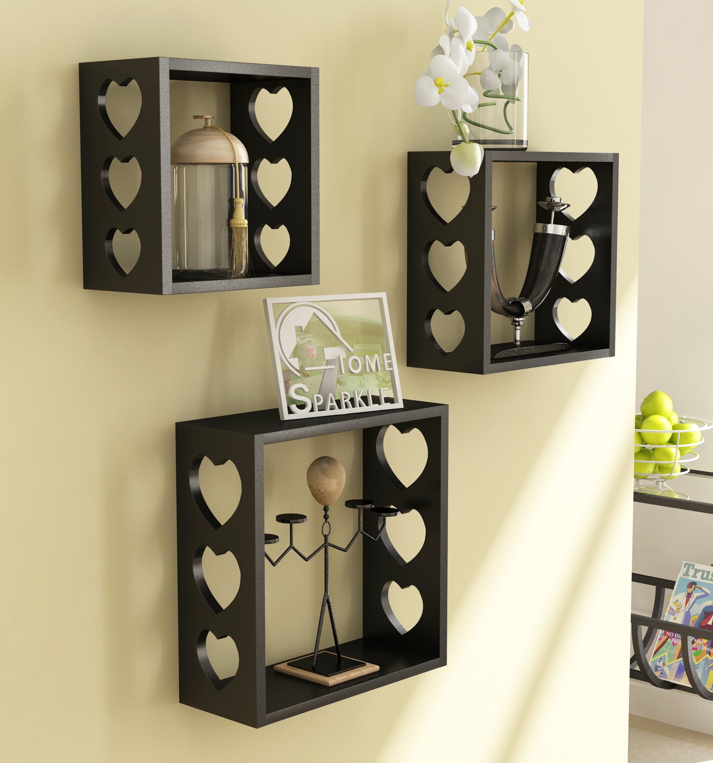 HOME SPARKLE MDF Wooden Wall Shelves | 3 Set Decorative Wall Mounted Cube Shelves Rack | Ideal for Decoration in Living Room, Bedroom & Wall Floating Bookshelf (White)