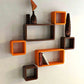 Home Sparkle MDF Wall Mounted Floating Decorative Cube Shelves Set of 6 (Brown and Orange)