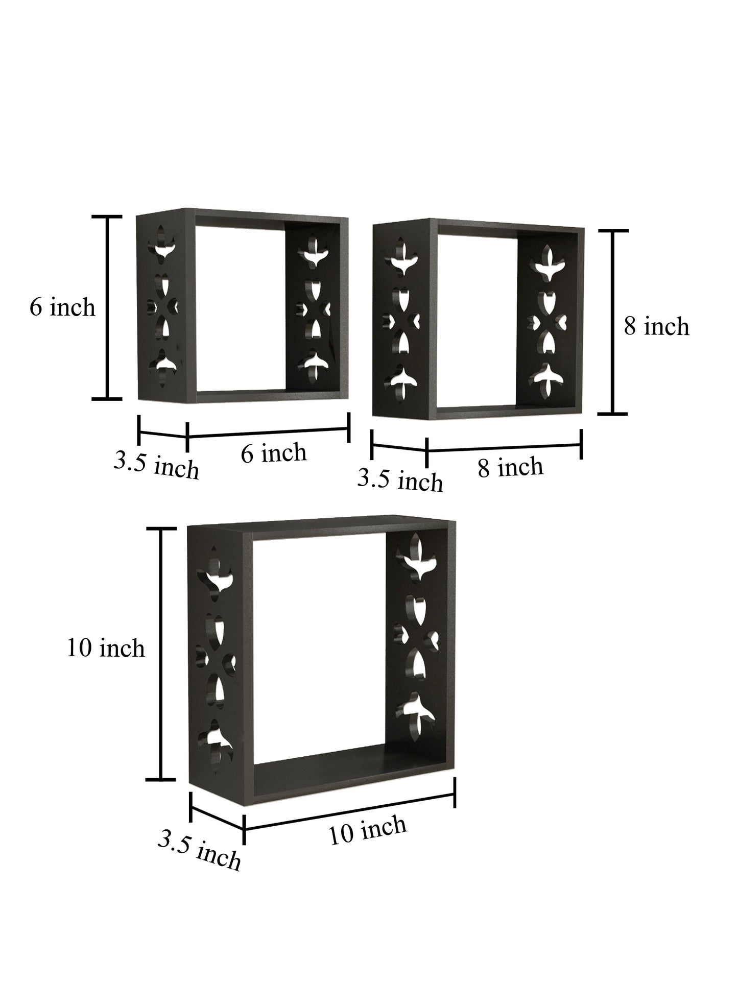 Home Sparkle MDF Wall Display Storage Shelf | Square Shaped Floating Shelves| Square Design Wall Mounted Shelves for Living Room Bedroom Home Deco Set of 3