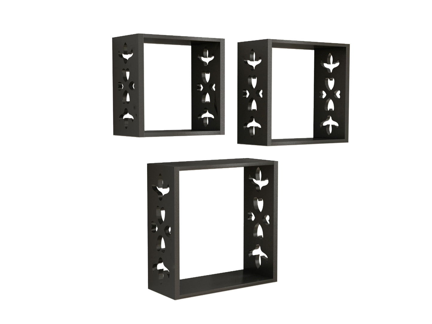 Home Sparkle MDF Wall Display Storage Shelf | Square Shaped Floating Shelves| Square Design Wall Mounted Shelves for Living Room Bedroom Home Deco Set of 3